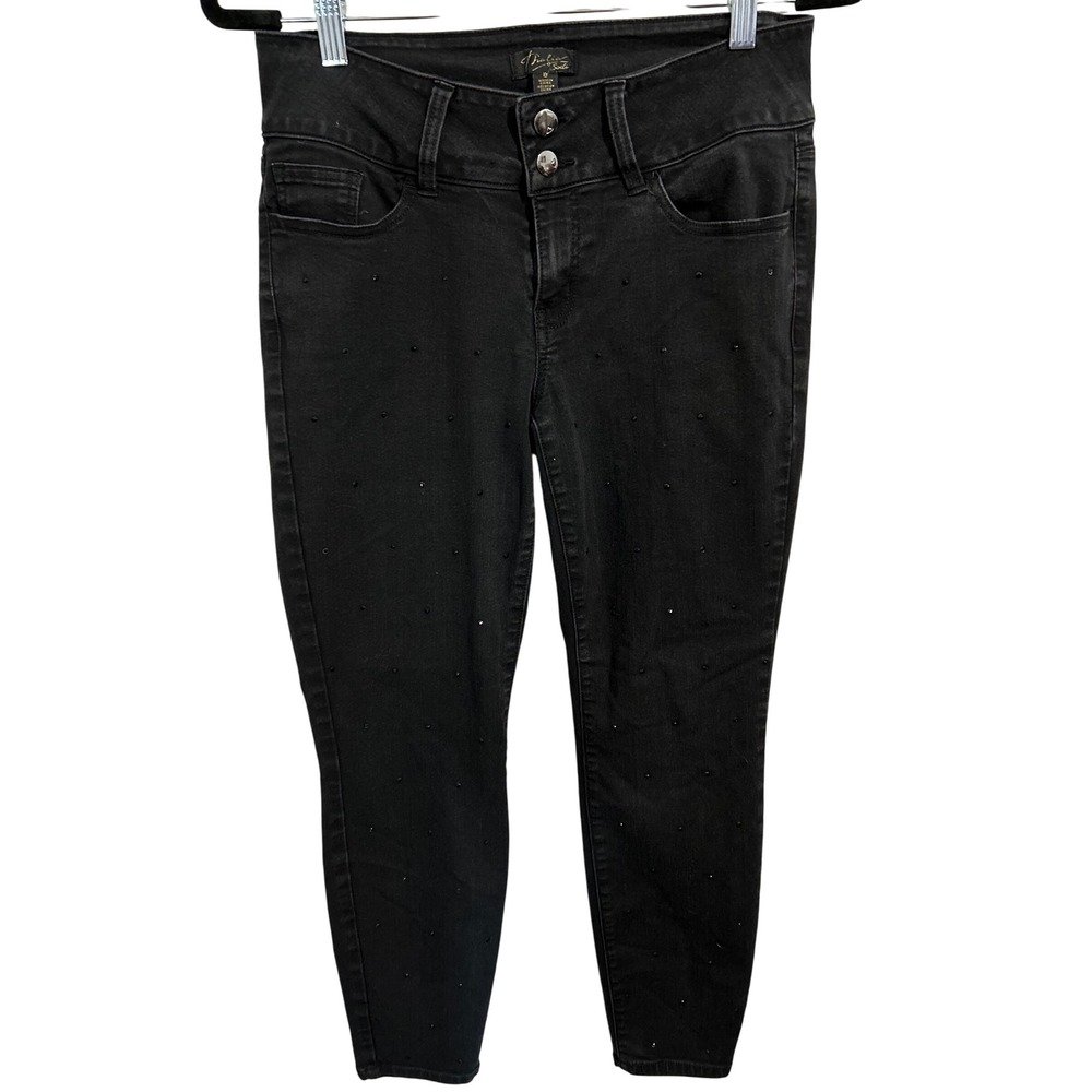 Thalia Sodi Black Stretch Jeans Embellished Legs Double Button/Zip Womens Size 8